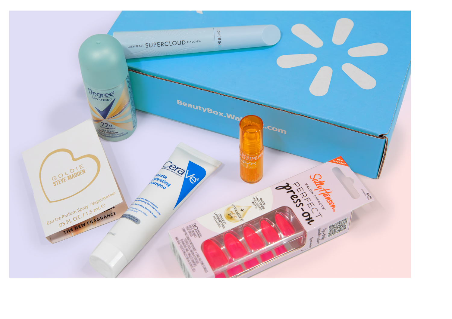 The Spring 2025 Walmart Beauty Box is shown alongside some of the season's featured products.